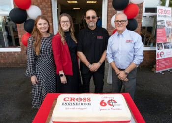 Rebecca Kinahan, Abigail Jeffreys, Andrew Phillips and David Jeffreys at Cross Engineering's 60th anniversary celebration